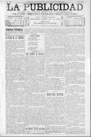 'La publicidad  : diario de avisos noticias y telegramas. Eco fiel de la opinión y verdadero defensor de los intereses morales y materiales de Granada y su provincia' - Año XIII Número 3430  - 1895 Octubre 25