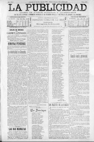 'La publicidad  : diario de avisos noticias y telegramas. Eco fiel de la opinión y verdadero defensor de los intereses morales y materiales de Granada y su provincia' - Año XIII Número 3432  - 1895 Octubre 27
