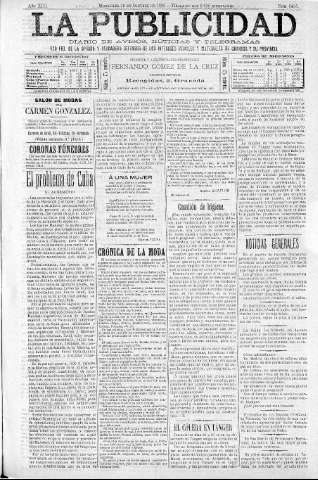 'La publicidad  : diario de avisos noticias y telegramas. Eco fiel de la opinión y verdadero defensor de los intereses morales y materiales de Granada y su provincia' - Año XIII Número 3435  - 1895 Octubre 30