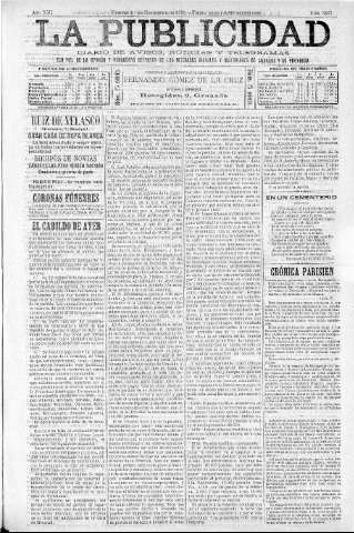 'La publicidad  : diario de avisos noticias y telegramas. Eco fiel de la opinión y verdadero defensor de los intereses morales y materiales de Granada y su provincia' - Año XIII Número 3437  - 1895 Noviembre 01