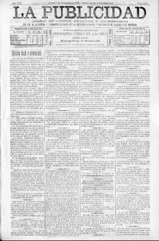 'La publicidad  : diario de avisos noticias y telegramas. Eco fiel de la opinión y verdadero defensor de los intereses morales y materiales de Granada y su provincia' - Año XIII Número 3443  - 1895 Noviembre 07