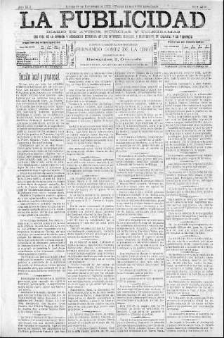 'La publicidad  : diario de avisos noticias y telegramas. Eco fiel de la opinión y verdadero defensor de los intereses morales y materiales de Granada y su provincia' - Año XIII Número 3450  - 1895 Noviembre 14
