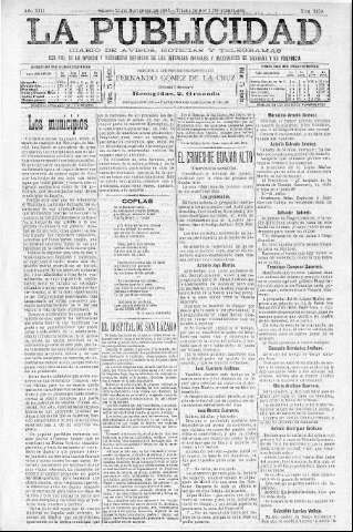 'La publicidad  : diario de avisos noticias y telegramas. Eco fiel de la opinión y verdadero defensor de los intereses morales y materiales de Granada y su provincia' - Año XIII Número 3459  - 1895 Noviembre 23