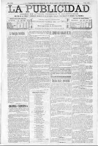 'La publicidad  : diario de avisos noticias y telegramas. Eco fiel de la opinión y verdadero defensor de los intereses morales y materiales de Granada y su provincia' - Año XIII Número 3465  - 1895 Noviembre 29