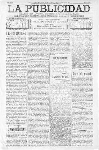 'La publicidad  : diario de avisos noticias y telegramas. Eco fiel de la opinión y verdadero defensor de los intereses morales y materiales de Granada y su provincia' - Año XIII Número 3488  - 1895 Diciembre 29