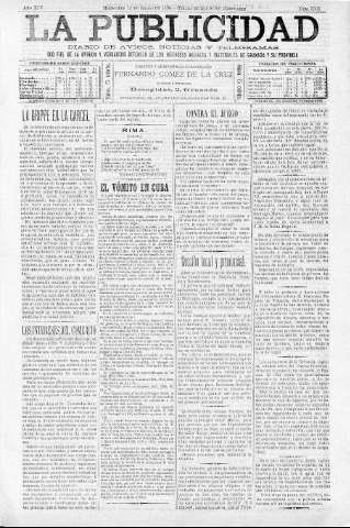 'La publicidad  : diario de avisos noticias y telegramas. Eco fiel de la opinión y verdadero defensor de los intereses morales y materiales de Granada y su provincia' - Año XIV Número 3505  - 1896 Enero 15