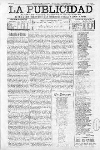 'La publicidad  : diario de avisos noticias y telegramas. Eco fiel de la opinión y verdadero defensor de los intereses morales y materiales de Granada y su provincia' - Año XIV Número 3509  - 1896 Enero 19