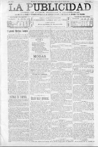 'La publicidad  : diario de avisos noticias y telegramas. Eco fiel de la opinión y verdadero defensor de los intereses morales y materiales de Granada y su provincia' - Año XIV Número 3511  - 1896 Enero 21