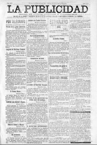 'La publicidad  : diario de avisos noticias y telegramas. Eco fiel de la opinión y verdadero defensor de los intereses morales y materiales de Granada y su provincia' - Año XIV Número 3524  - 1896 Febrero 03