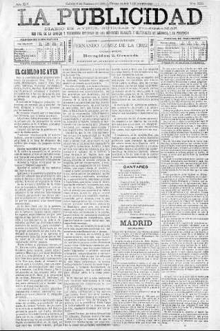 'La publicidad  : diario de avisos noticias y telegramas. Eco fiel de la opinión y verdadero defensor de los intereses morales y materiales de Granada y su provincia' - Año XIV Número 3529  - 1896 Febrero 08