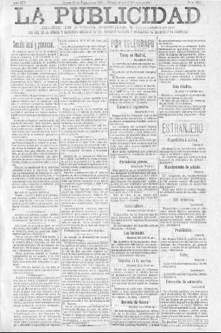 'La publicidad  : diario de avisos noticias y telegramas. Eco fiel de la opinión y verdadero defensor de los intereses morales y materiales de Granada y su provincia' - Año XIV Número 3531  - 1896 Febrero 10