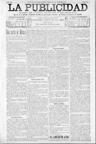'La publicidad  : diario de avisos noticias y telegramas. Eco fiel de la opinión y verdadero defensor de los intereses morales y materiales de Granada y su provincia' - Año XIV Número 3543  - 1896 Febrero 22