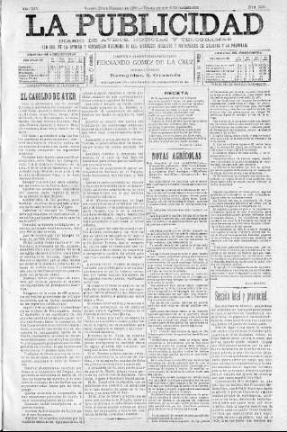 'La publicidad  : diario de avisos noticias y telegramas. Eco fiel de la opinión y verdadero defensor de los intereses morales y materiales de Granada y su provincia' - Año XIV Número 3550  - 1896 Febrero 29