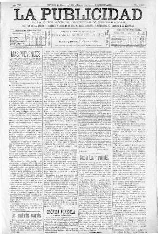 'La publicidad  : diario de avisos noticias y telegramas. Eco fiel de la opinión y verdadero defensor de los intereses morales y materiales de Granada y su provincia' - Año XIV Número 3562  - 1896 Marzo 12