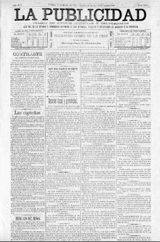 'La publicidad  : diario de avisos noticias y telegramas. Eco fiel de la opinión y verdadero defensor de los intereses morales y materiales de Granada y su provincia' - Año XIV Número 3563  - 1896 Marzo 13