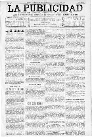 'La publicidad  : diario de avisos noticias y telegramas. Eco fiel de la opinión y verdadero defensor de los intereses morales y materiales de Granada y su provincia' - Año XIV Número 3572  - 1896 Marzo 22