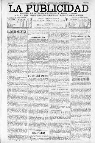 'La publicidad  : diario de avisos noticias y telegramas. Eco fiel de la opinión y verdadero defensor de los intereses morales y materiales de Granada y su provincia' - Año XIV Número 3576  - 1896 Marzo 26