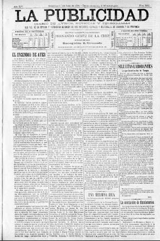 'La publicidad  : diario de avisos noticias y telegramas. Eco fiel de la opinión y verdadero defensor de los intereses morales y materiales de Granada y su provincia' - Año XIV Número 3582  - 1896 Abril 01