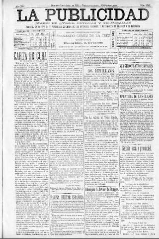 'La publicidad  : diario de avisos noticias y telegramas. Eco fiel de la opinión y verdadero defensor de los intereses morales y materiales de Granada y su provincia' - Año XIV Número 3585  - 1896 Abril 05