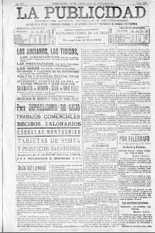 'La publicidad  : diario de avisos noticias y telegramas. Eco fiel de la opinión y verdadero defensor de los intereses morales y materiales de Granada y su provincia' - Año XIV Número 3586  - 1896 Abril 06