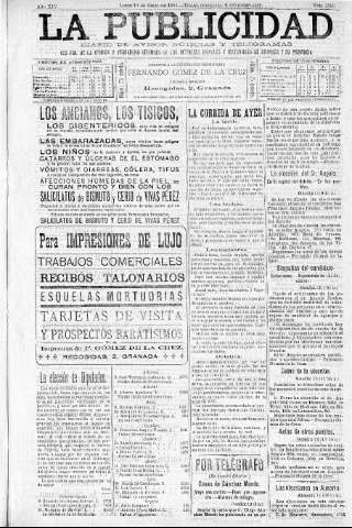 'La publicidad  : diario de avisos noticias y telegramas. Eco fiel de la opinión y verdadero defensor de los intereses morales y materiales de Granada y su provincia' - Año XIV Número 3593  - 1896 Abril 13