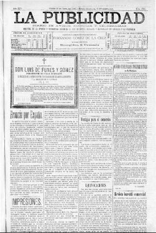 'La publicidad  : diario de avisos noticias y telegramas. Eco fiel de la opinión y verdadero defensor de los intereses morales y materiales de Granada y su provincia' - Año XIV Número 3596  - 1896 Abril 16
