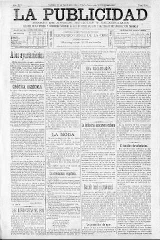 'La publicidad  : diario de avisos noticias y telegramas. Eco fiel de la opinión y verdadero defensor de los intereses morales y materiales de Granada y su provincia' - Año XIV Número 3604  - 1896 Abril 24
