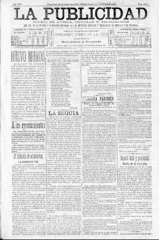 'La publicidad  : diario de avisos noticias y telegramas. Eco fiel de la opinión y verdadero defensor de los intereses morales y materiales de Granada y su provincia' - Año XIV Número 3609  - 1896 Abril 29
