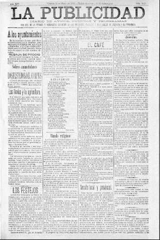 'La publicidad  : diario de avisos noticias y telegramas. Eco fiel de la opinión y verdadero defensor de los intereses morales y materiales de Granada y su provincia' - Año XIV Número 3625  - 1896 Mayo 15