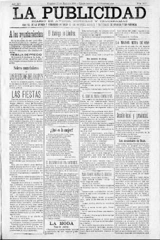 'La publicidad  : diario de avisos noticias y telegramas. Eco fiel de la opinión y verdadero defensor de los intereses morales y materiales de Granada y su provincia' - Año XIV Número 3627  - 1896 Mayo 17