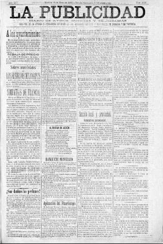 'La publicidad  : diario de avisos noticias y telegramas. Eco fiel de la opinión y verdadero defensor de los intereses morales y materiales de Granada y su provincia' - Año XIV Número 3629  - 1896 Mayo 19