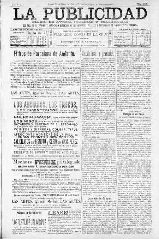 'La publicidad  : diario de avisos noticias y telegramas. Eco fiel de la opinión y verdadero defensor de los intereses morales y materiales de Granada y su provincia' - Año XIV Número 3625  - 1896 Mayo 25