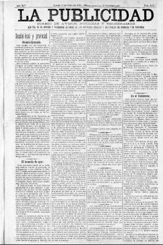 'La publicidad  : diario de avisos noticias y telegramas. Eco fiel de la opinión y verdadero defensor de los intereses morales y materiales de Granada y su provincia' - Año XIV Número 3642  - 1896 Junio 11