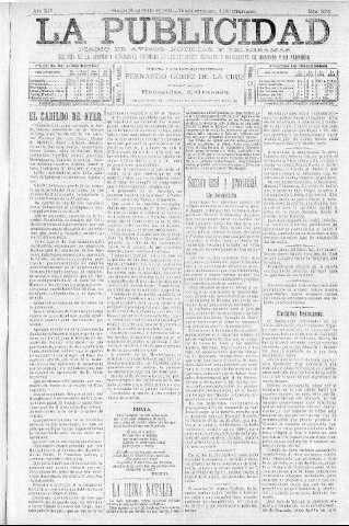 'La publicidad  : diario de avisos noticias y telegramas. Eco fiel de la opinión y verdadero defensor de los intereses morales y materiales de Granada y su provincia' - Año XIV Número 3651  - 1896 Junio 20