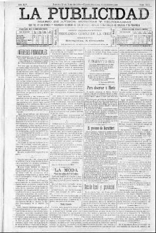 'La publicidad  : diario de avisos noticias y telegramas. Eco fiel de la opinión y verdadero defensor de los intereses morales y materiales de Granada y su provincia' - Año XIV Número 3652  - 1896 Junio 21