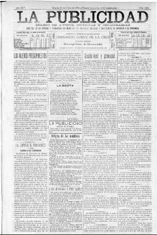 'La publicidad  : diario de avisos noticias y telegramas. Eco fiel de la opinión y verdadero defensor de los intereses morales y materiales de Granada y su provincia' - Año XIV Número 3654  - 1896 Junio 23