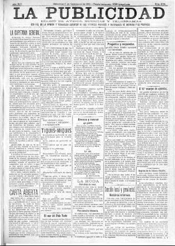 'La publicidad  : diario de avisos noticias y telegramas. Eco fiel de la opinión y verdadero defensor de los intereses morales y materiales de Granada y su provincia' - Año XIV Número 3725  - 1896 Septiembre 02