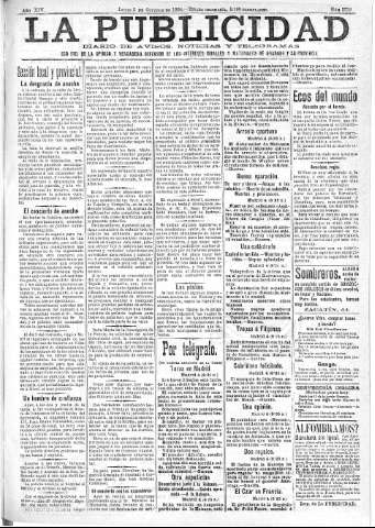 'La publicidad  : diario de avisos noticias y telegramas. Eco fiel de la opinión y verdadero defensor de los intereses morales y materiales de Granada y su provincia' - Año XIV Número 3758  - 1896 Octubre 05