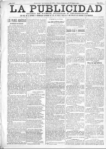 'La publicidad  : diario de avisos noticias y telegramas. Eco fiel de la opinión y verdadero defensor de los intereses morales y materiales de Granada y su provincia' - Año XIV Número 3760  - 1896 Octubre 07