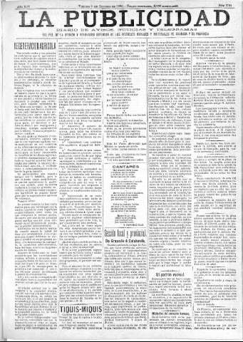 'La publicidad  : diario de avisos noticias y telegramas. Eco fiel de la opinión y verdadero defensor de los intereses morales y materiales de Granada y su provincia' - Año XIV Número 3762  - 1896 Octubre 09
