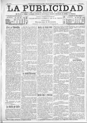 'La publicidad  : diario de avisos noticias y telegramas. Eco fiel de la opinión y verdadero defensor de los intereses morales y materiales de Granada y su provincia' - Año XIV Número 3775  - 1896 Octubre 23