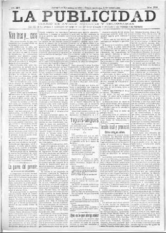 'La publicidad  : diario de avisos noticias y telegramas. Eco fiel de la opinión y verdadero defensor de los intereses morales y materiales de Granada y su provincia' - Año XIV Número 3788  - 1896 Noviembre 05