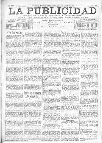 'La publicidad  : diario de avisos noticias y telegramas. Eco fiel de la opinión y verdadero defensor de los intereses morales y materiales de Granada y su provincia' - Año XIV Número 3795  - 1896 Noviembre 12
