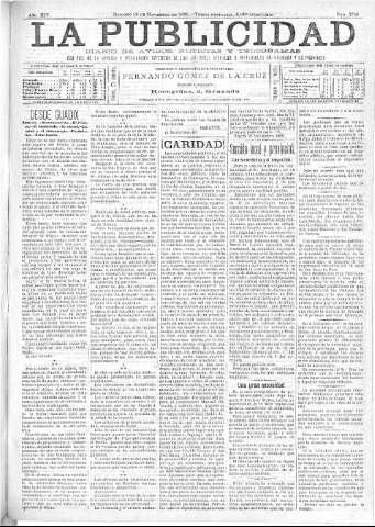 'La publicidad  : diario de avisos noticias y telegramas. Eco fiel de la opinión y verdadero defensor de los intereses morales y materiales de Granada y su provincia' - Año XIV Número 3798  - 1896 Noviembre 15