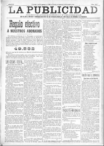 'La publicidad  : diario de avisos noticias y telegramas. Eco fiel de la opinión y verdadero defensor de los intereses morales y materiales de Granada y su provincia' - Año XIV Número 3817  - 1896 Diciembre 04