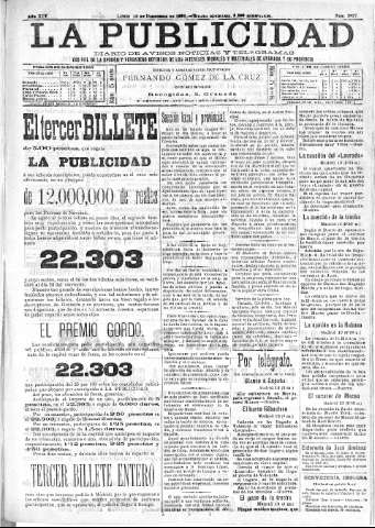 'La publicidad  : diario de avisos noticias y telegramas. Eco fiel de la opinión y verdadero defensor de los intereses morales y materiales de Granada y su provincia' - Año XIV Número 3827  - 1896 Diciembre 14