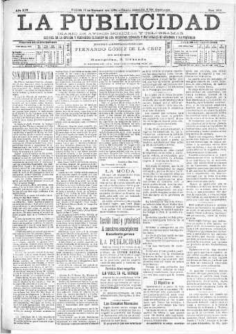 'La publicidad  : diario de avisos noticias y telegramas. Eco fiel de la opinión y verdadero defensor de los intereses morales y materiales de Granada y su provincia' - Año XIV Número 3831  - 1896 Diciembre 18