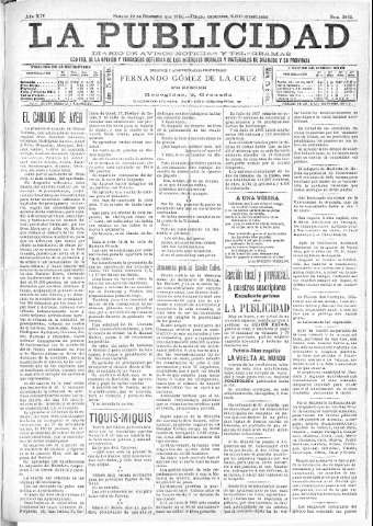'La publicidad  : diario de avisos noticias y telegramas. Eco fiel de la opinión y verdadero defensor de los intereses morales y materiales de Granada y su provincia' - Año XIV Número 3832  - 1896 Diciembre 19