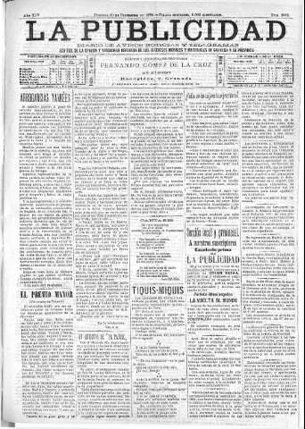 'La publicidad  : diario de avisos noticias y telegramas. Eco fiel de la opinión y verdadero defensor de los intereses morales y materiales de Granada y su provincia' - Año XIV Número 3833  - 1896 Diciembre 20