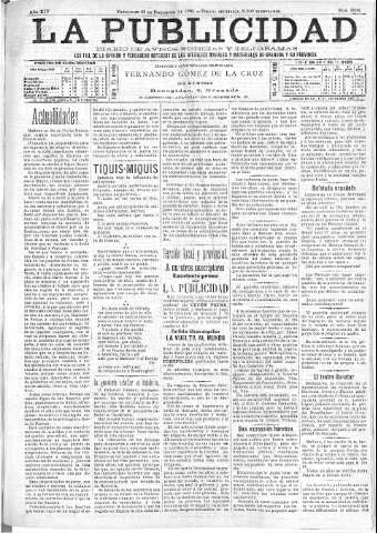 'La publicidad  : diario de avisos noticias y telegramas. Eco fiel de la opinión y verdadero defensor de los intereses morales y materiales de Granada y su provincia' - Año XIV Número 3836  - 1896 Diciembre 23